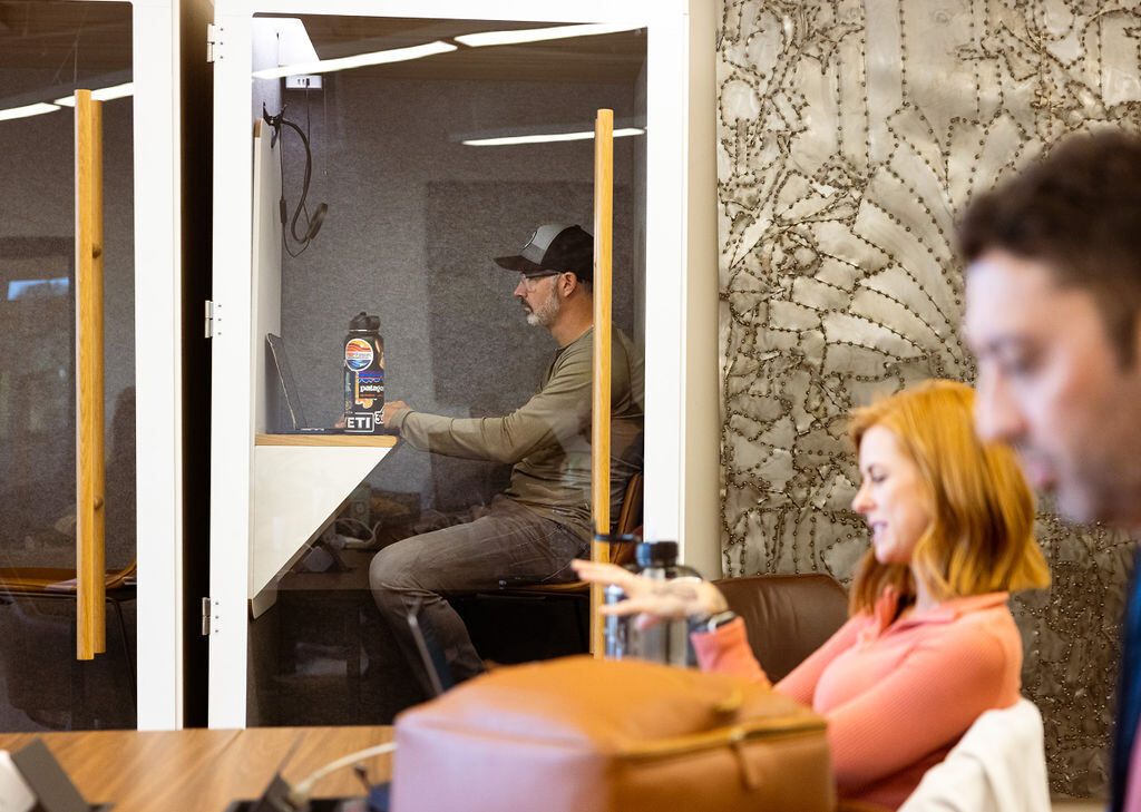 Phone booth for calls at Granite City Workspaces in Folsom, CA